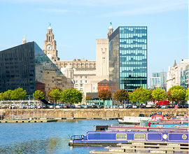 Image of Albert Docks focused on the Mann Island Building